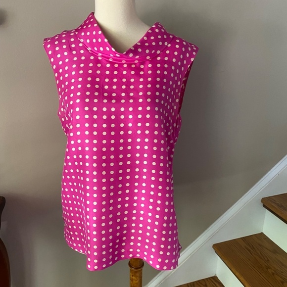 J. Crew Mock Neck Pink Polka Dot  Silk Top 6 - Picture 7 of 10